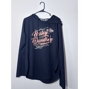 Harley Davidson Belize Women’s Long Sleeve Tee With Hood Size XL Black Side Slit